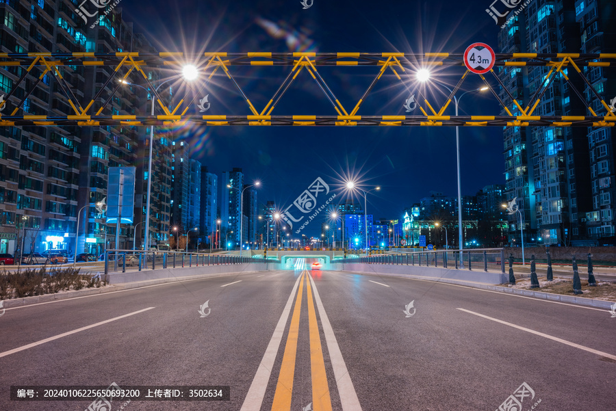 城市道路主干道灯光星芒夜景