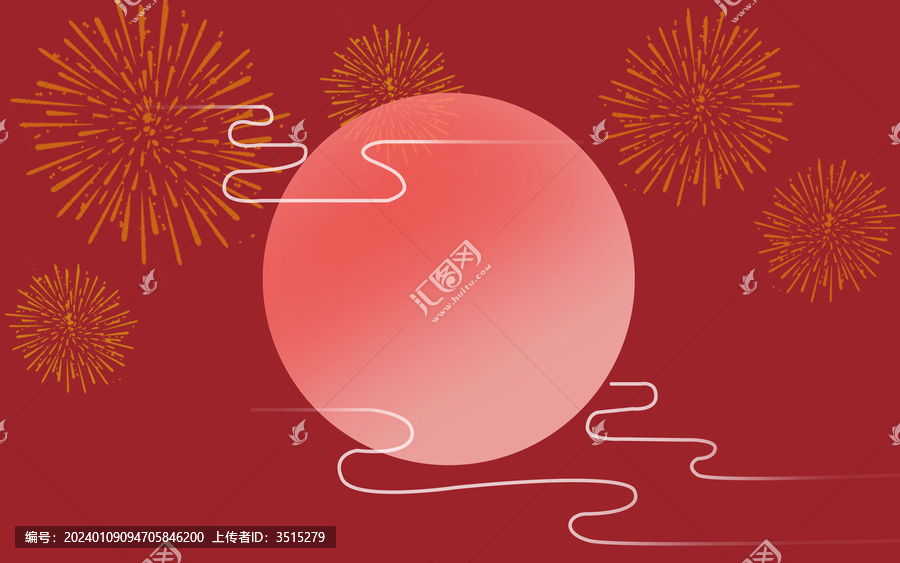 国风春节新年烟花太阳红色底图