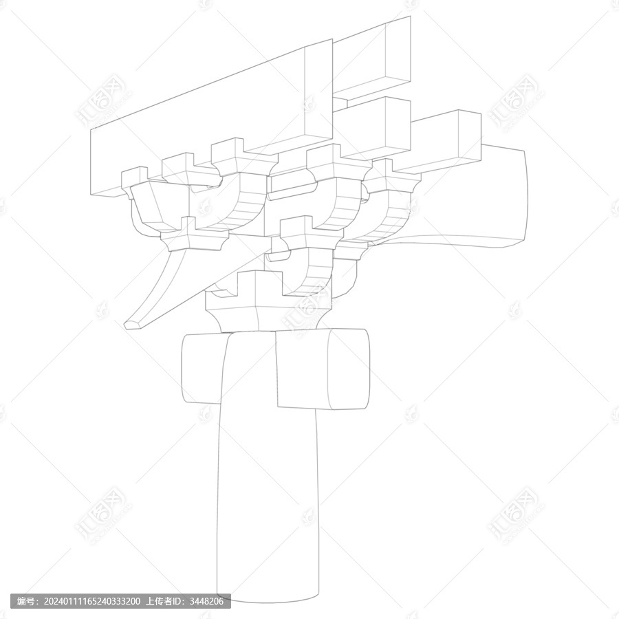 宋式柱头四铺作轴测线稿