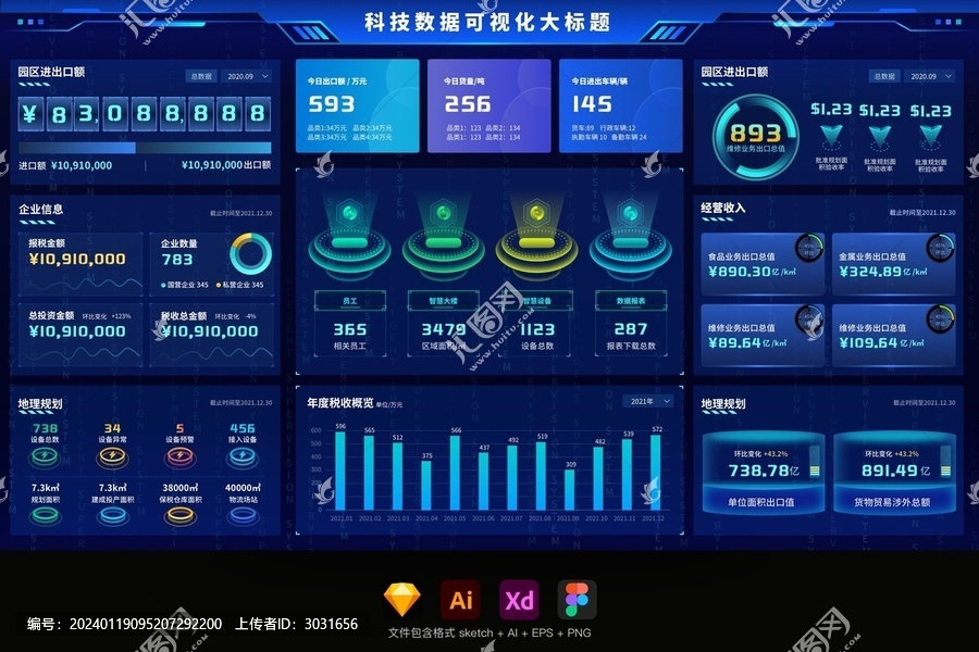 科技蓝数据可视化大屏UI首页