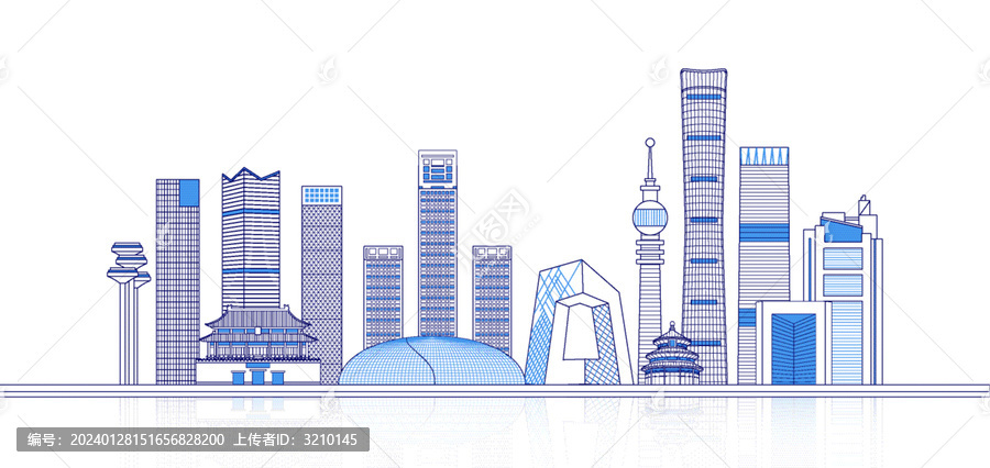北京城市天际线矢量地标建筑插画