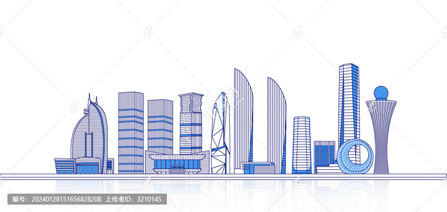 厦门城市天际线矢量地标建筑插画