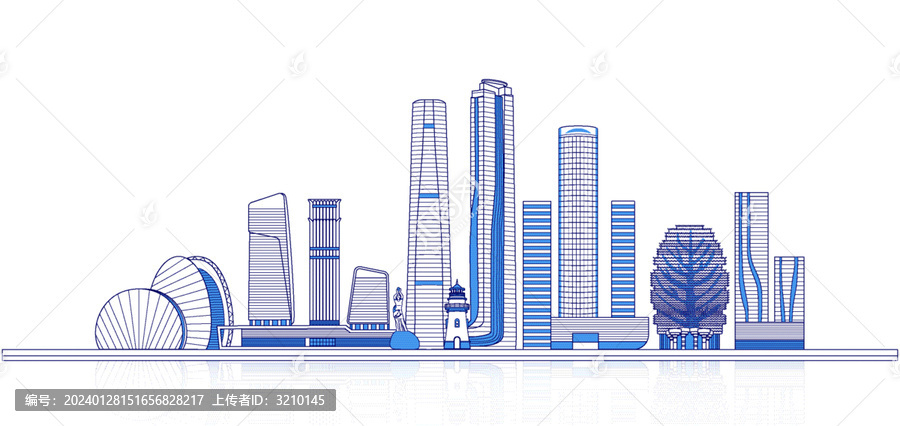 珠海城市天际线矢量地标建筑插画