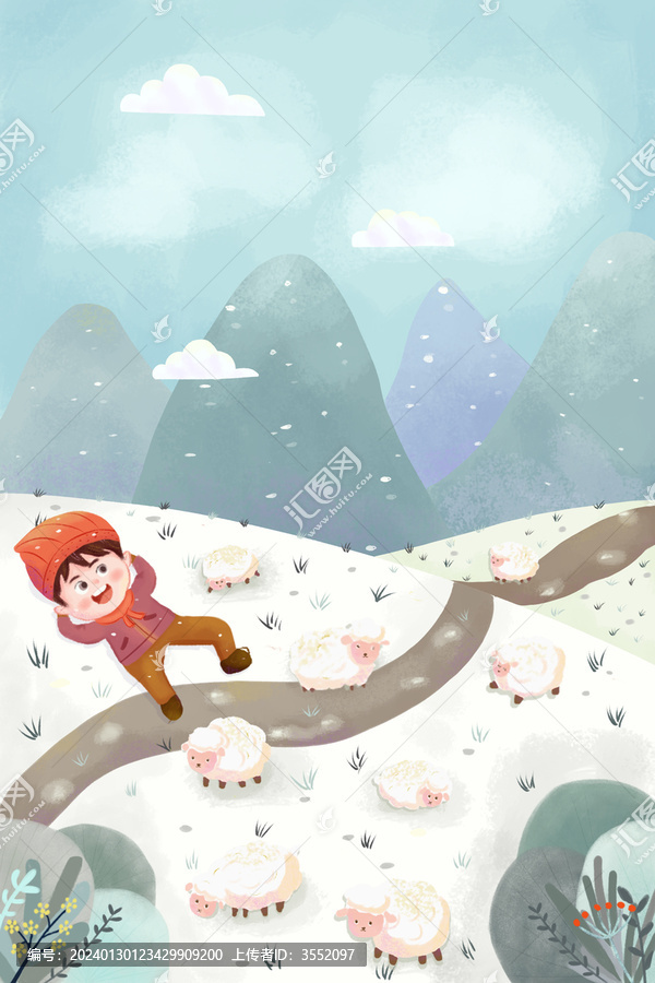 雪天放羊插画