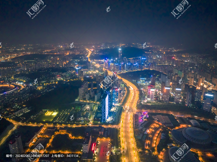 山东济南中央商务区航拍夜景