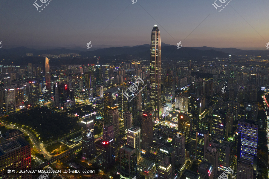 深圳福田中心区航拍城市风光夜景