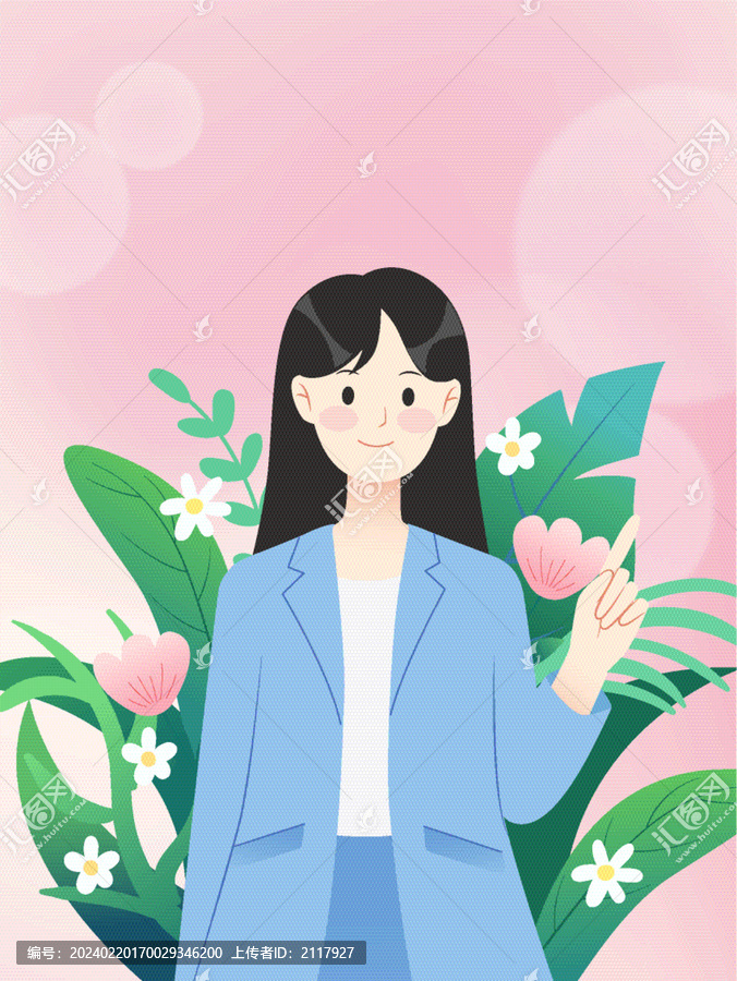 职业女性和植物花卉等背景