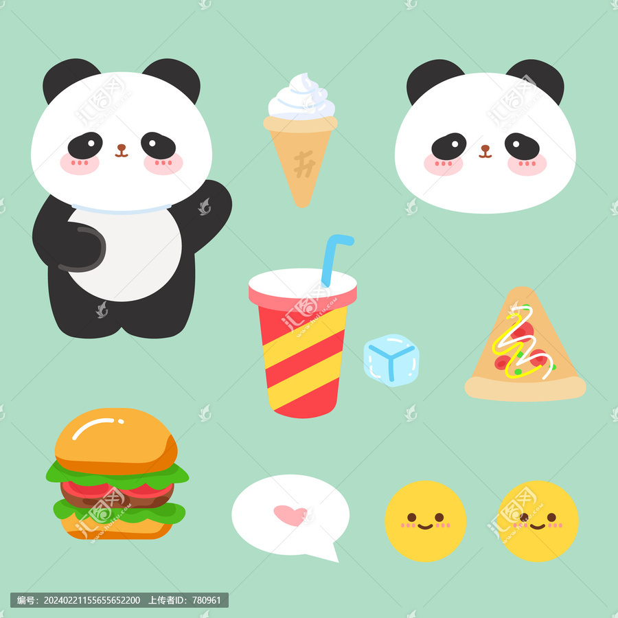 熊猫汉堡贴纸