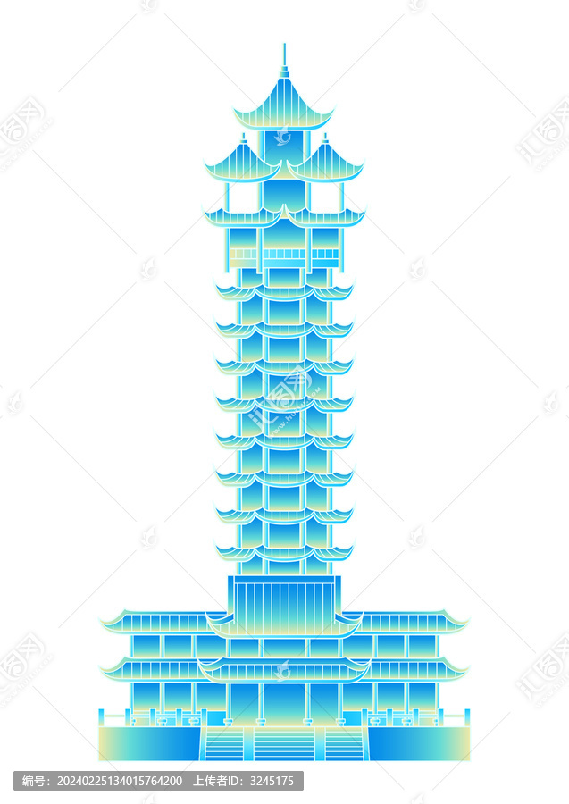 成都九天楼蓝色矢量插画元素