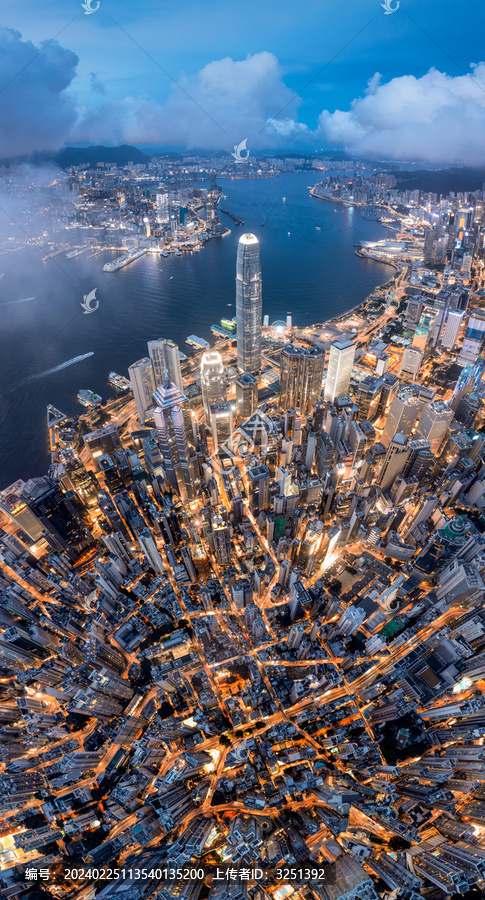 香港维多利亚港夜景航拍