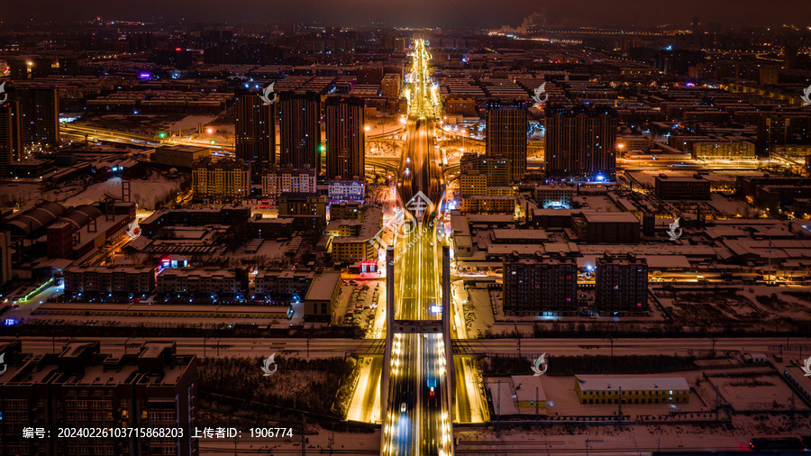 黎明前的长春大桥冬季雪后风景