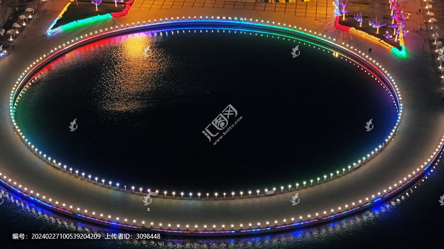 航拍无棣县城镜湖夜景