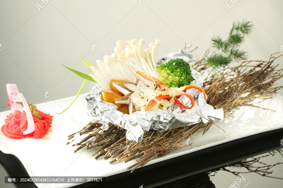 锡纸碗焗鲜蘑