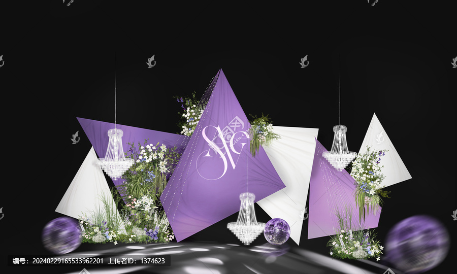 多边形白紫色婚礼效果图