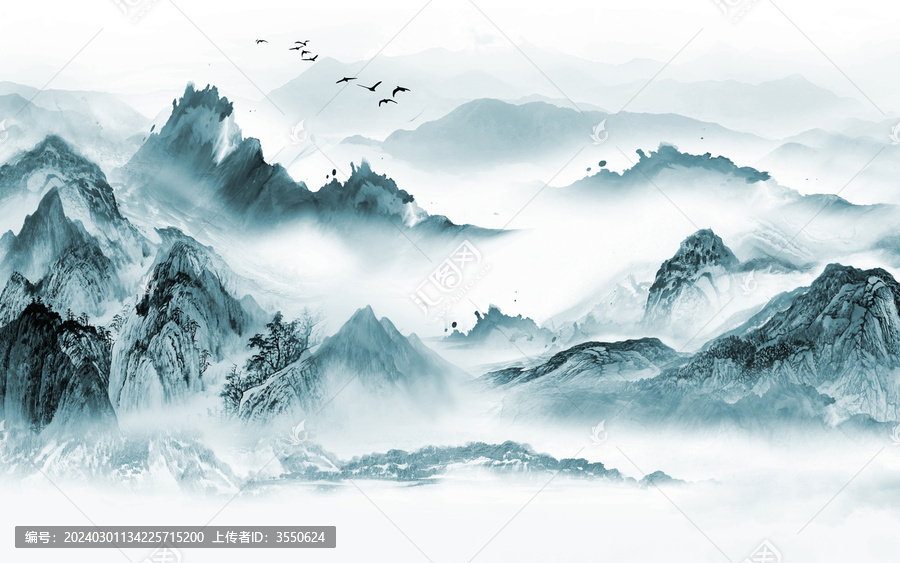 中式意境山水背景墙壁画