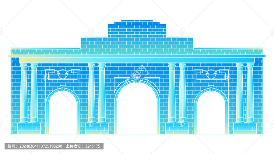南京总统府蓝色矢量插画元素