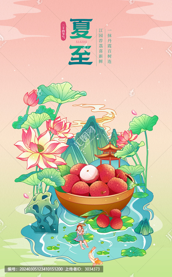 中国风二十四节气夏至插画海报