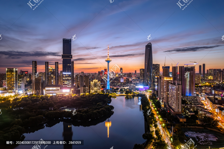 航拍中国辽宁沈阳青年公园夜景