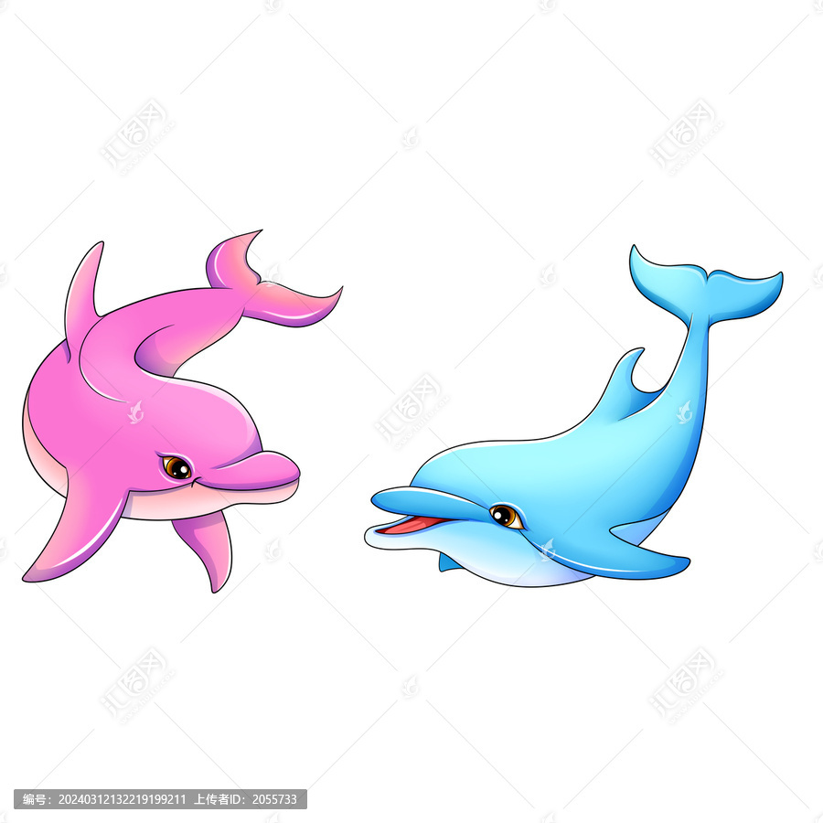 卡通可爱两只海豚