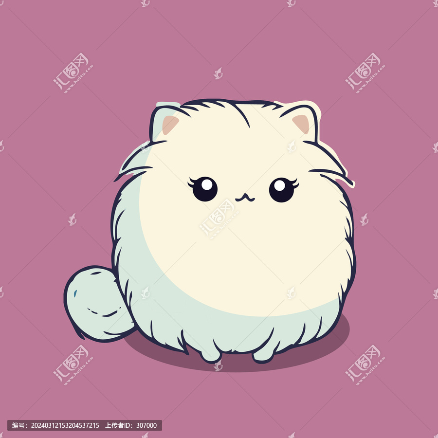 白猫长毛猫扁平Q版卡通插画