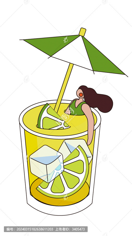 在柠檬茶杯中泡澡度假的女人