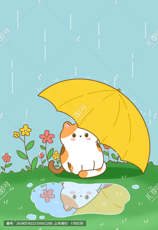 下雨天伞下躲雨猫咪