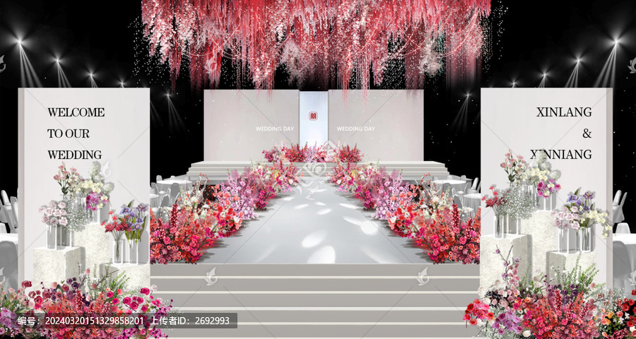 韩式玫红色水晶婚礼效果图