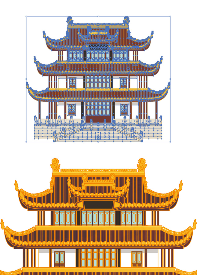 长沙古建筑天心阁矢量素材线描