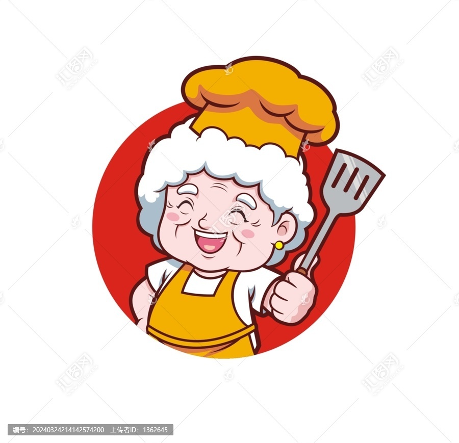 卡通老年女厨师头像矢量图