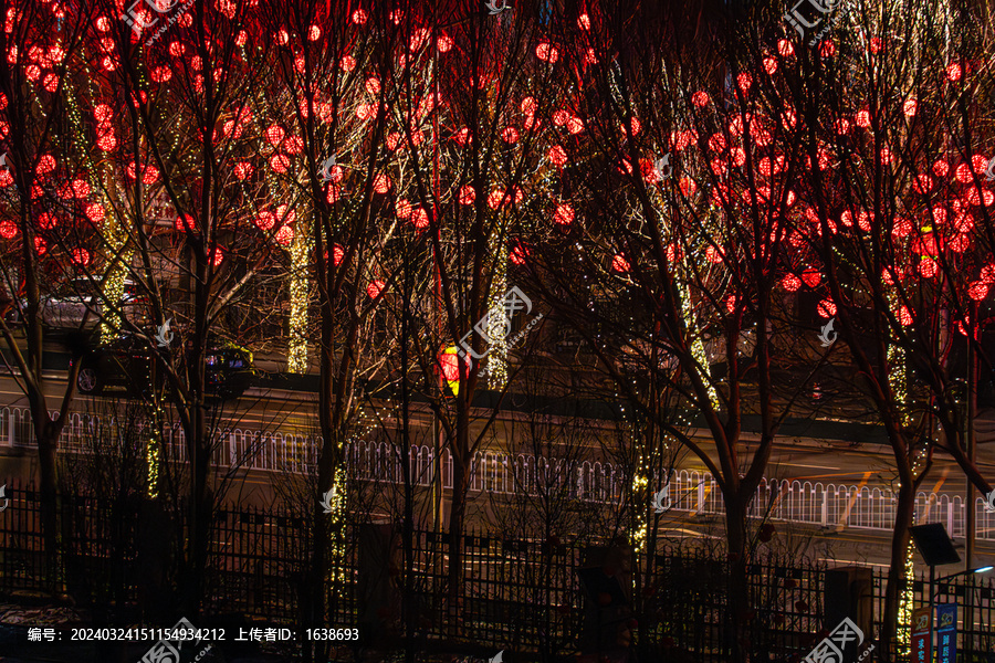 城市夜景红灯笼树风景6K素材