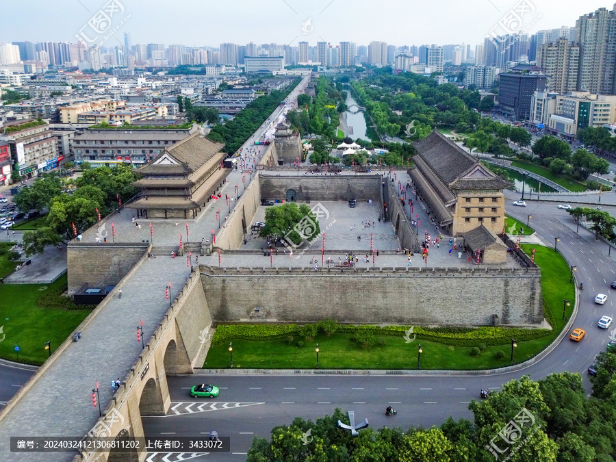 陕西西安古城墙航拍风景