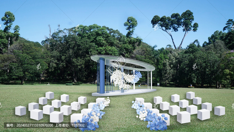 蓝白户外草坪婚礼