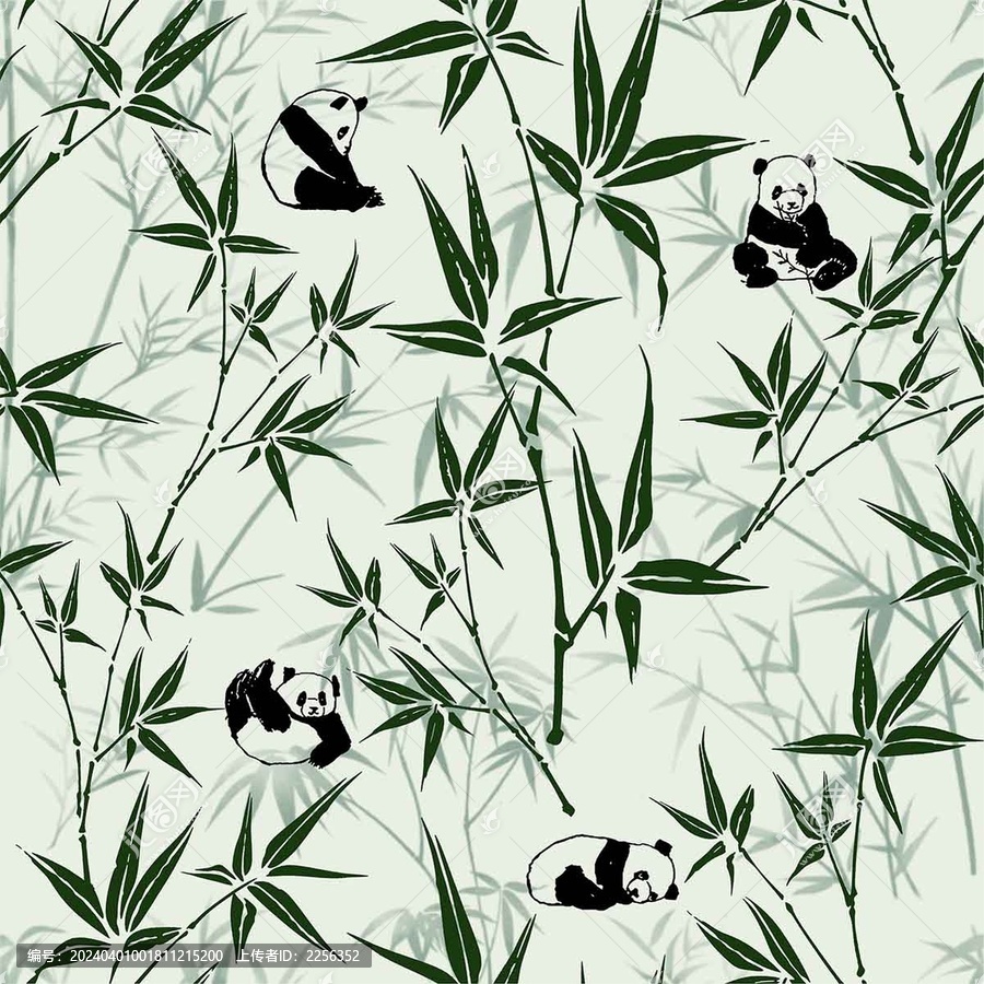 熊猫竹子印花壁纸图案