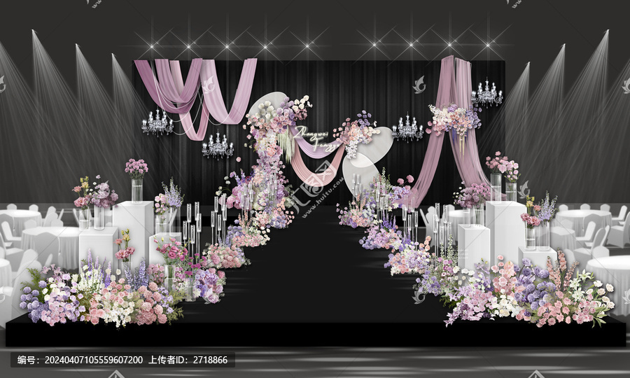 粉紫色韩式婚礼布幔效果图