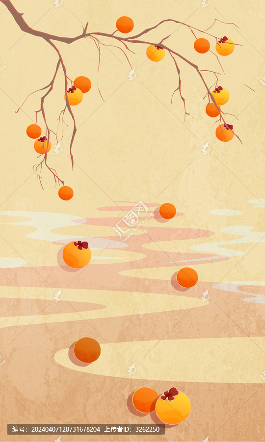 柿子树背景插画手绘柿树