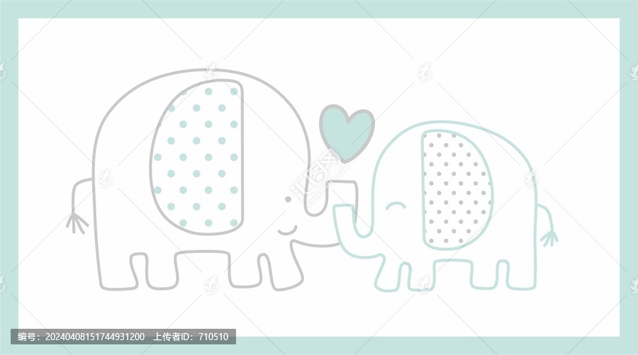可爱卡通大象小象爱心