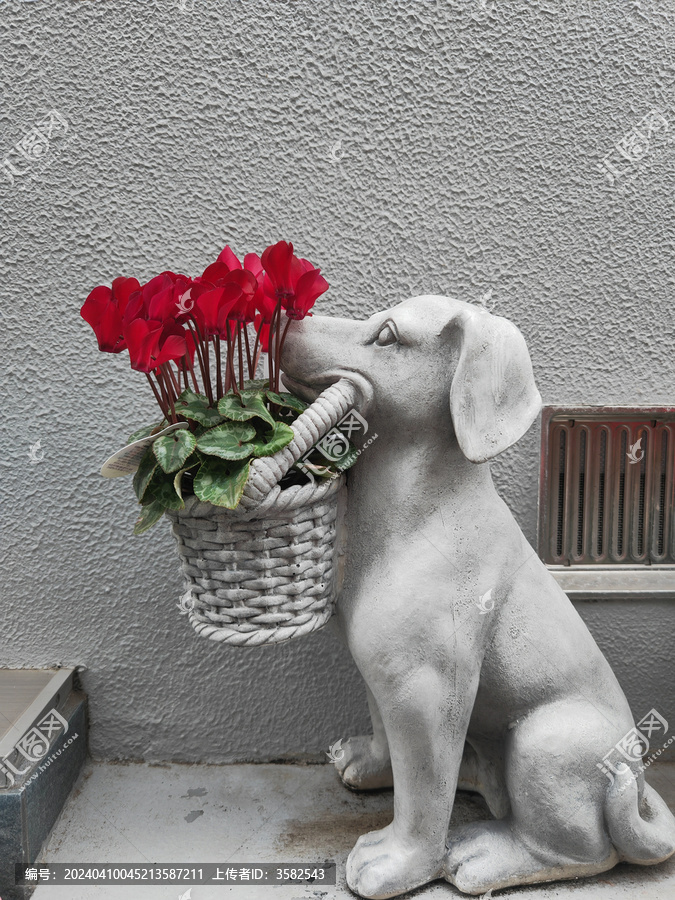 狗和花的花盆盆景盆栽