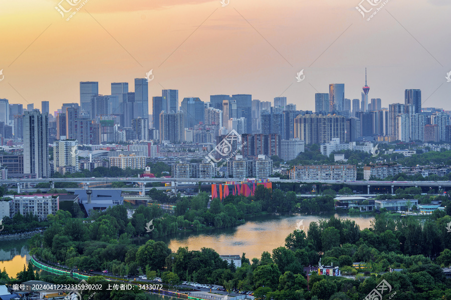 成都城市天际线夕阳下的繁华都市