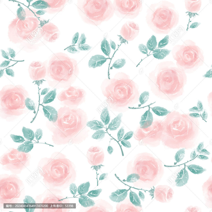 水彩粉色玫瑰花女装家纺印花图案