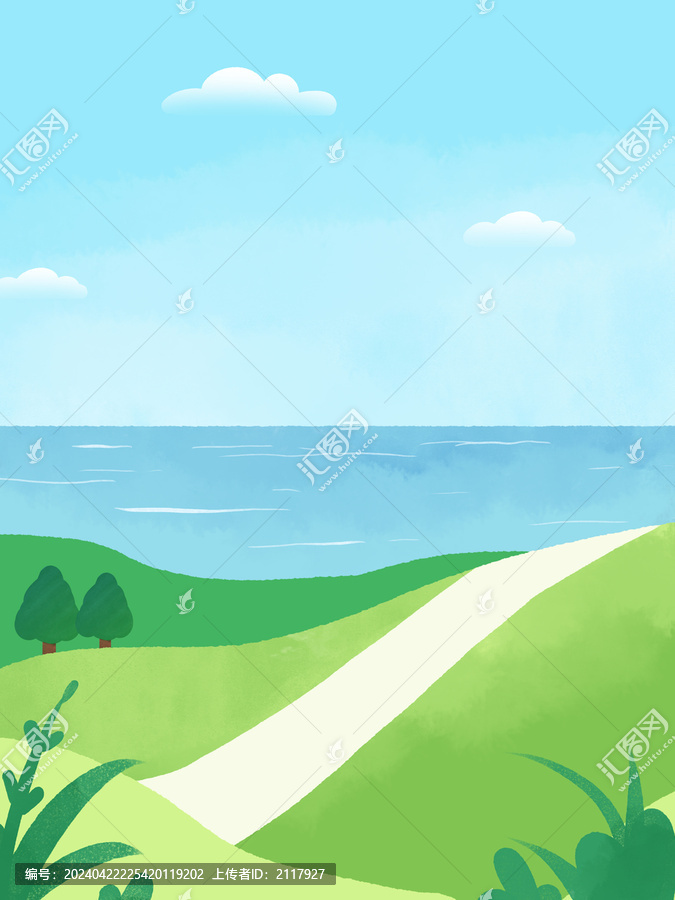 海边草地风景