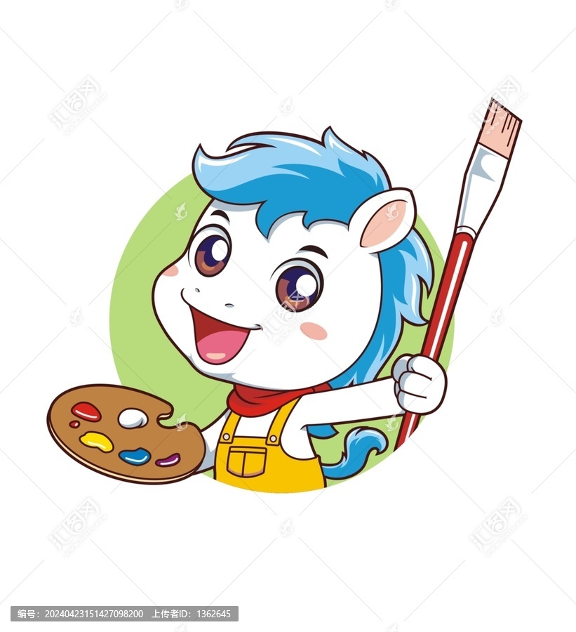 卡通可爱小马画家头像矢量图