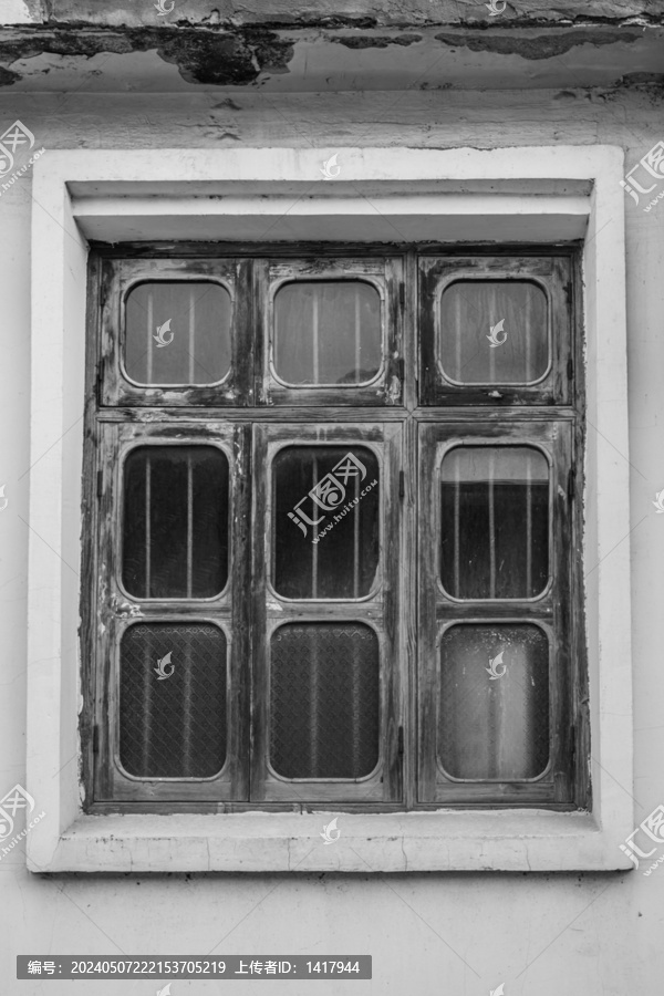 老式玻璃木窗黑白怀旧老照片