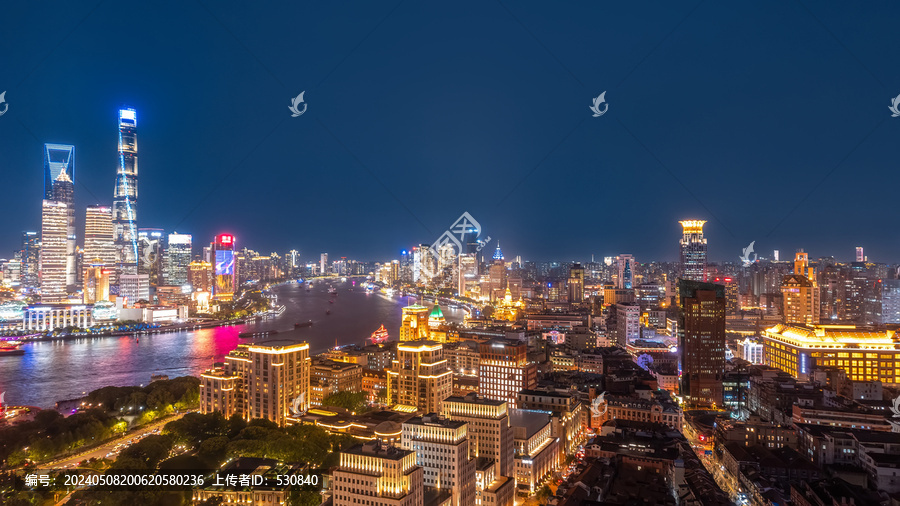 航拍上海建筑天际线夜景