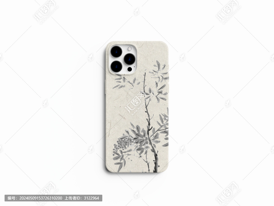 中式风水墨花卉植物手机壳图案