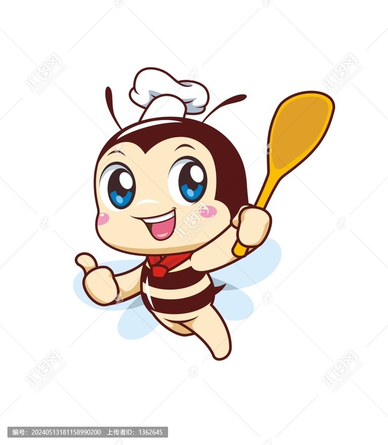 卡通可爱小蜜蜂厨师拿大勺形象