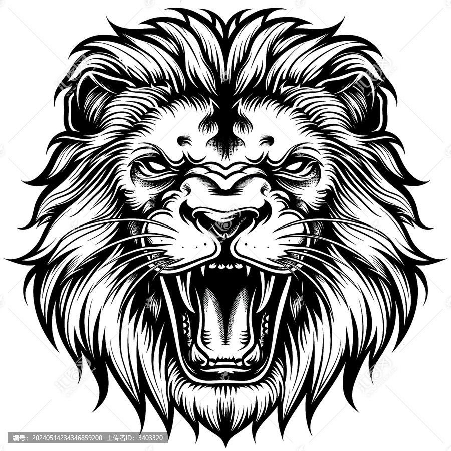 狮子纹身黑白线条图