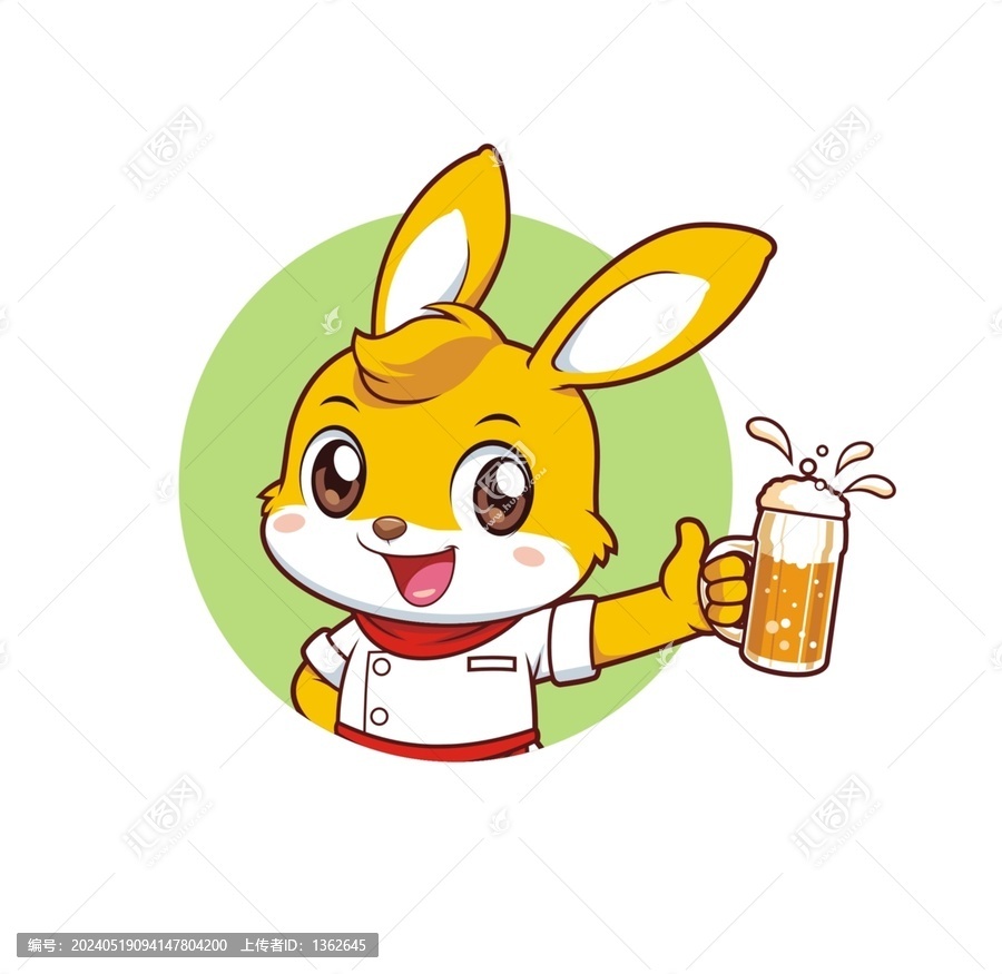卡通可爱小兔厨师喝啤酒头像