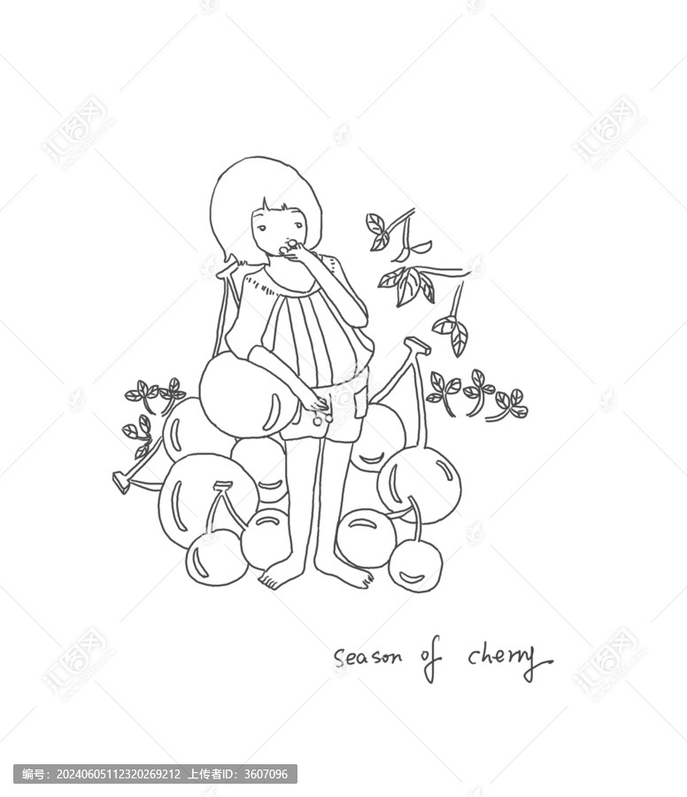 手绘漫画插画樱桃的季节