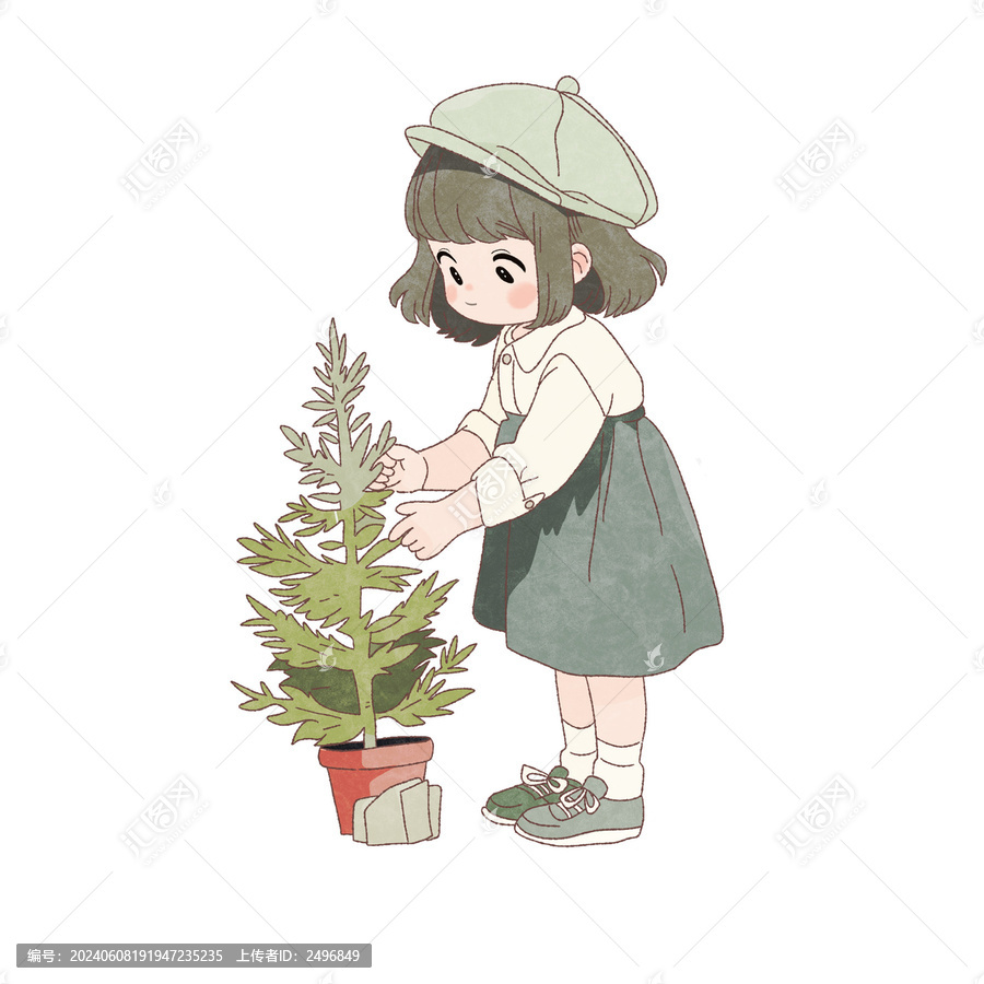 植树节女孩种树园艺卡通图案