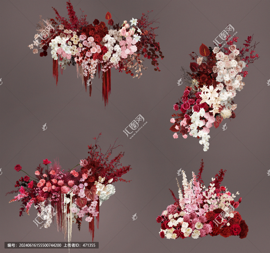 红色香槟白花素材